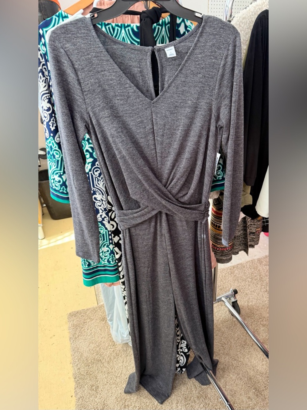 Old Navy Heather Gray Long-Sleeve Wrap-Style Paintsuit